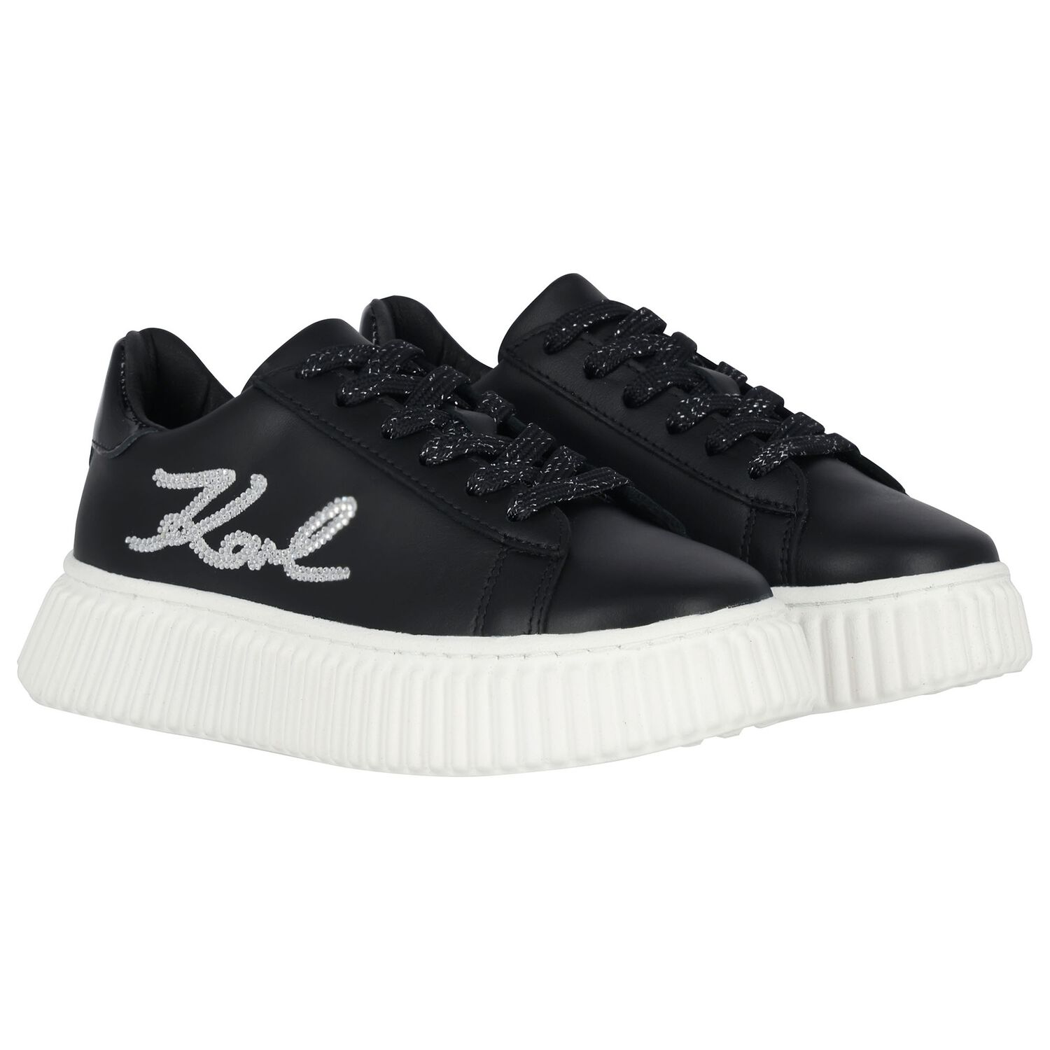 Girls Black Logo Trainers, 1, hi-res