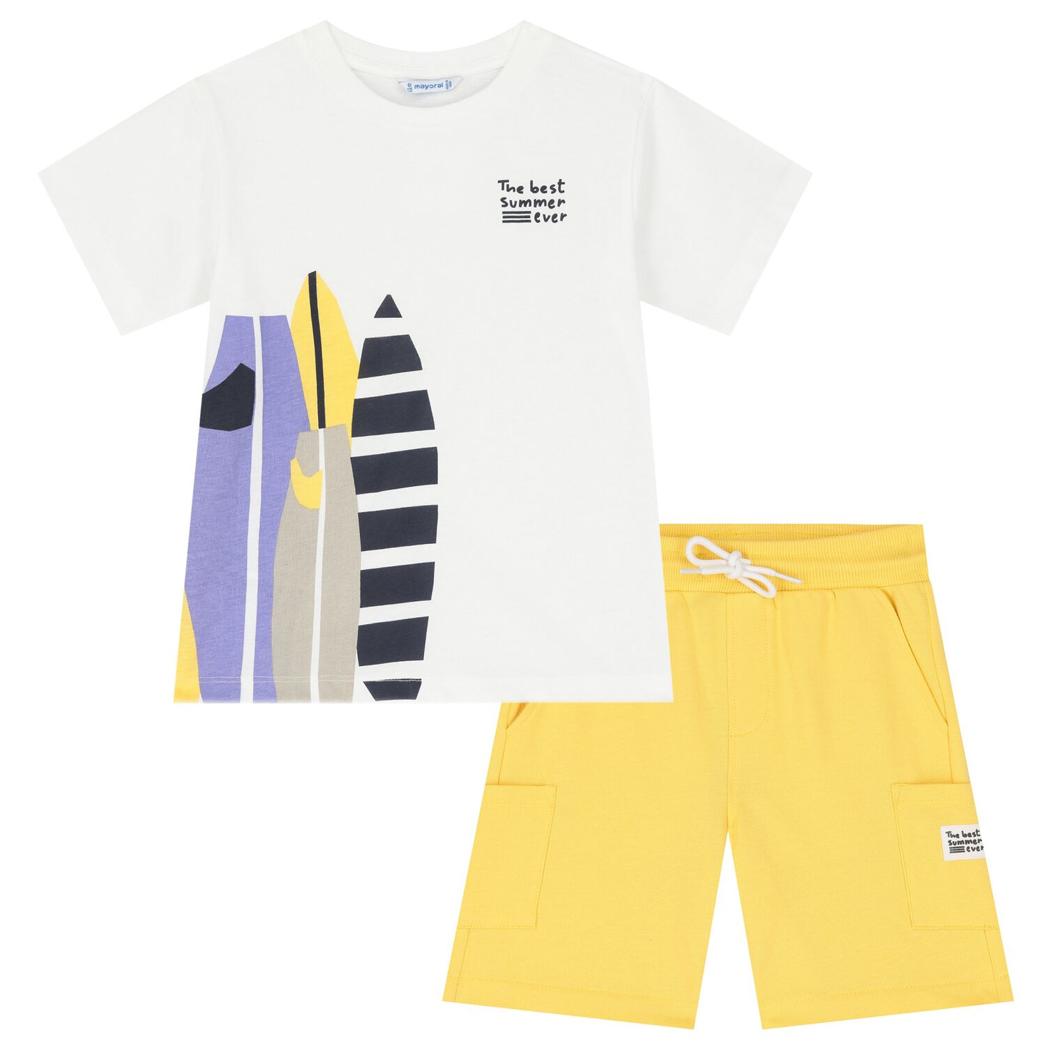 Boys White & Yellow Shorts Set, 4, hi-res