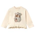 Younger Girls Ivory Bag Ruffled Long Sleeve Top, 2, hi-res
