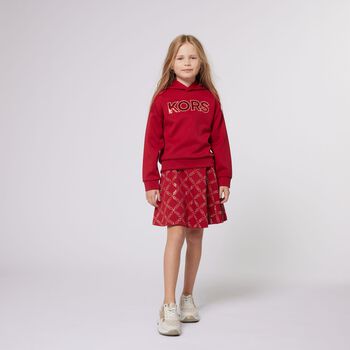 Girls Red Logo Hooded Top