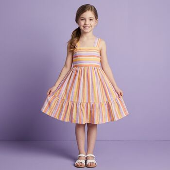 Girls Orange & Lilac Striped Dress