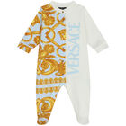 Baby Boys Blue & Ivory Logo Babygrow, 2, hi-res