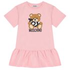 Girls Pink Teddy Bear Logo Dress, 3, hi-res