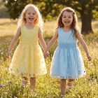 Girls Yellow Cut-Out flowers Dress, 1, hi-res