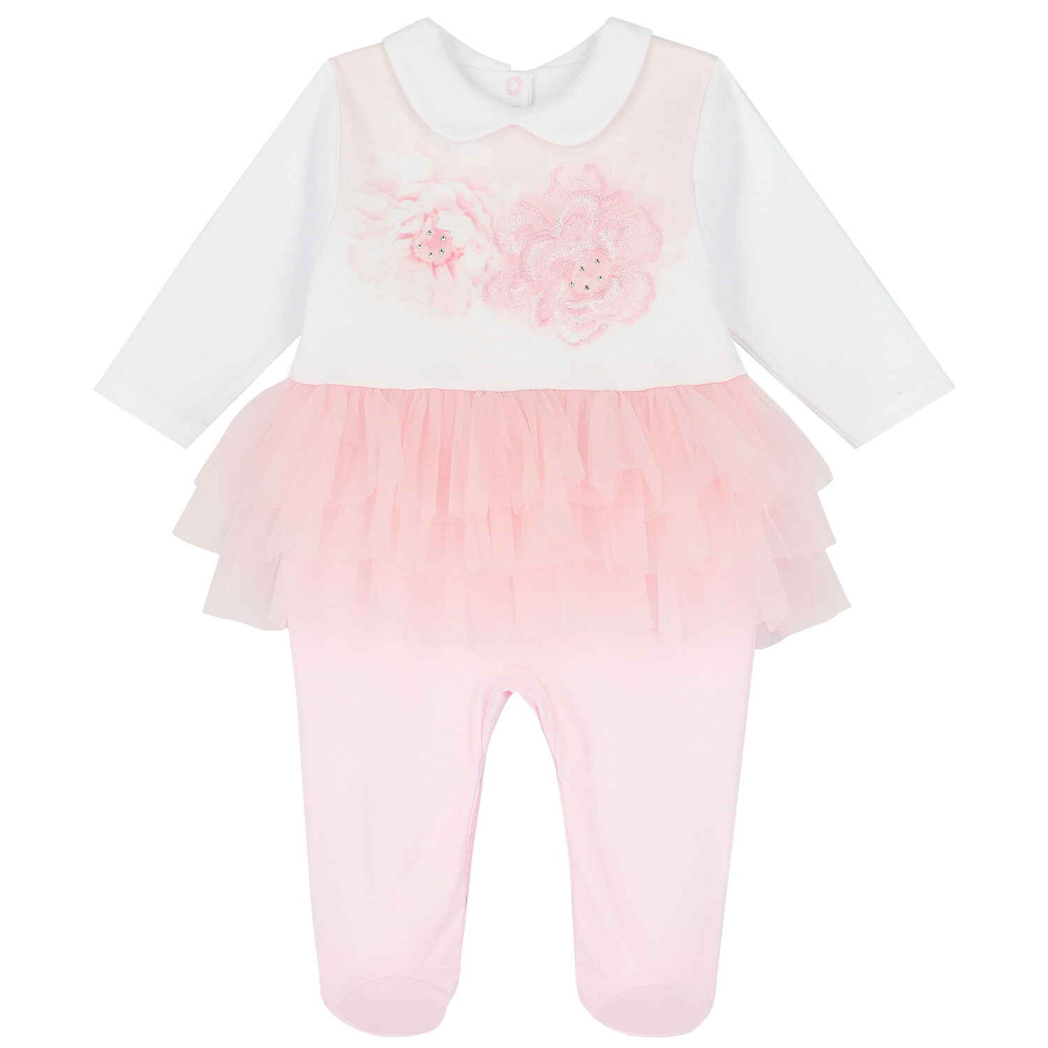 Baby Girls White & Pink Floral Babygrow, 1, hi-res image number null
