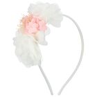 Girls White Chiffon Flower Headband, 1, hi-res
