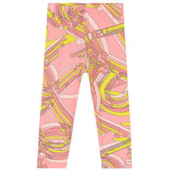 Younger Girls Pink & Yellow Printed Leggings