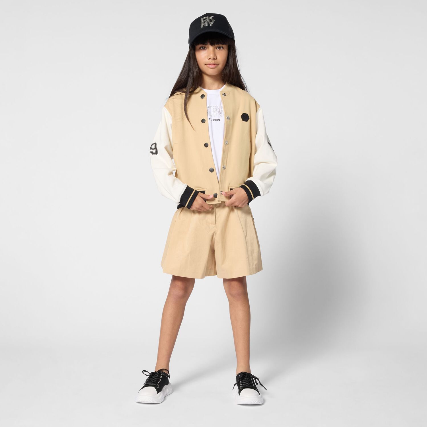 شورت بنات بالشعار باللون البيج , 1, hi-res