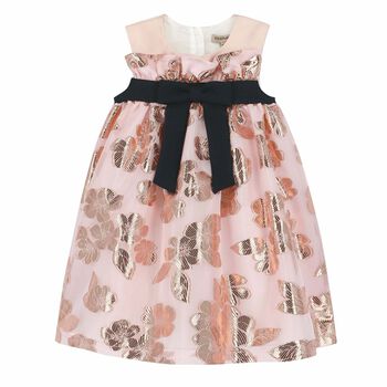 Girls Pink & Rose Gold Brocade Dress