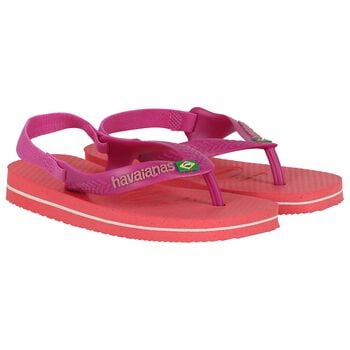 Younger Girls Pink Logo Flip Flops