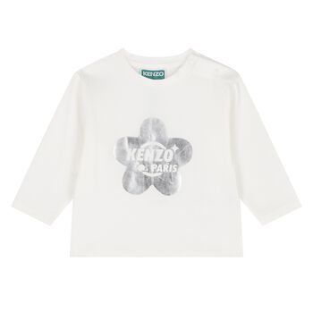 Younger Girls Ivory Logo Long Sleeve Top