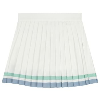Girls White Logo Pleated Skirt