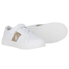 Girls White & Gold Logo Trainers, 1, hi-res