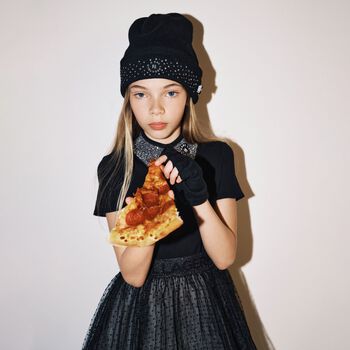 Girls Black Logo Beanie Hat