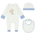 Baby Boys White & Blue Teddy Bear Babygrow Gift Set, 2, hi-res