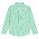 Boys White & Green Striped Logo Shirt, 1, hi-res