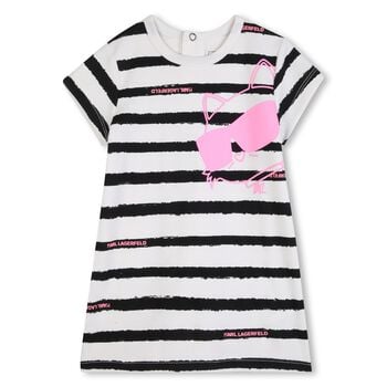 Younger Girls White & Black Striped Choupette Dress