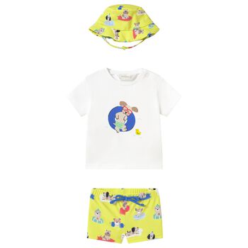 Baby Boys White & Green Shorts Set