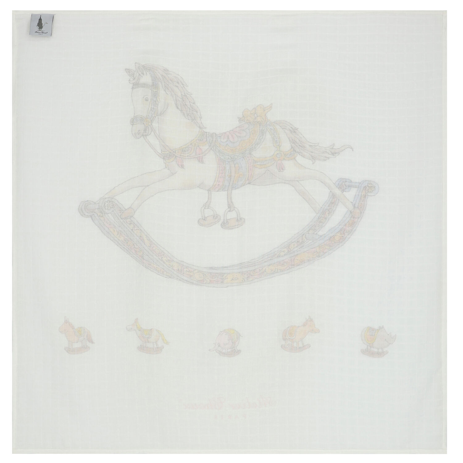Ivory Rocking Horse Baby Swaddle Carré Blanket, 1, hi-res image number null