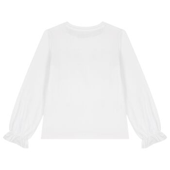 Girls White Logo Long Sleeve Top