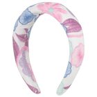 Girls White Embroidered Floral Headband, 1, hi-res