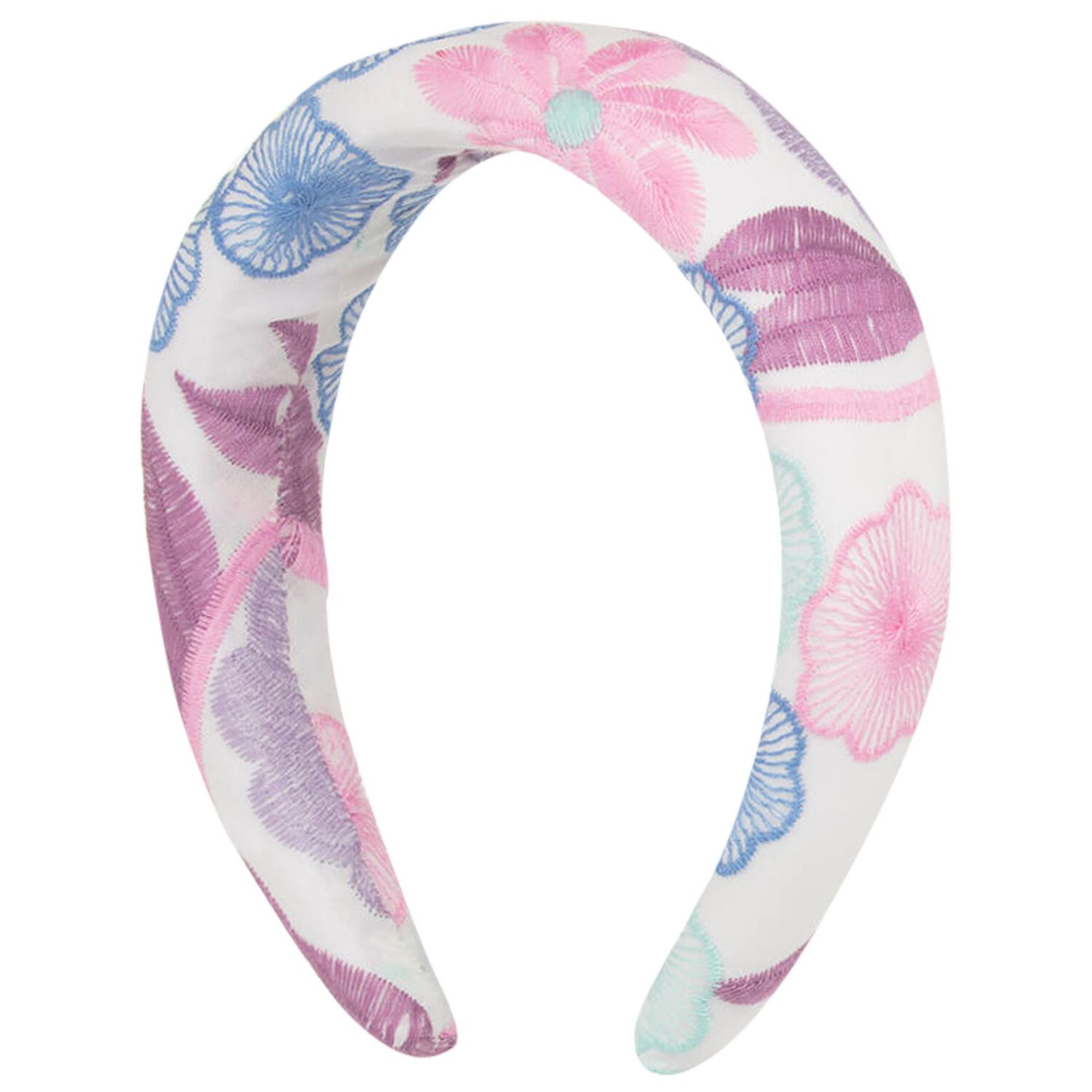 Girls White Embroidered Floral Headband, 1, hi-res image number null