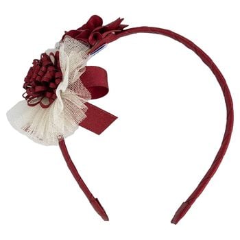 Girls Red & Ivory Flower Headband