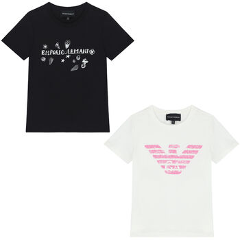 Girls Ivory & Black Logo T-Shirts ( 2-Pack )