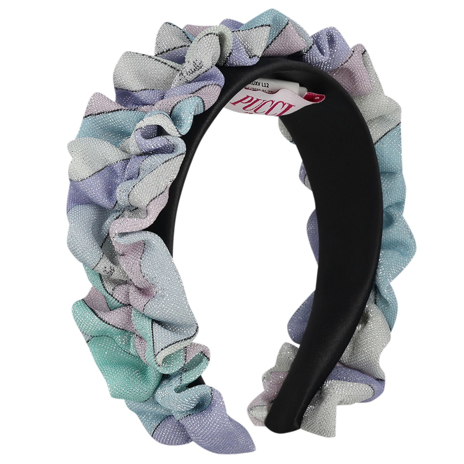 Girls Pink, Lilac & Blue Ruffled Headband, 1, hi-res