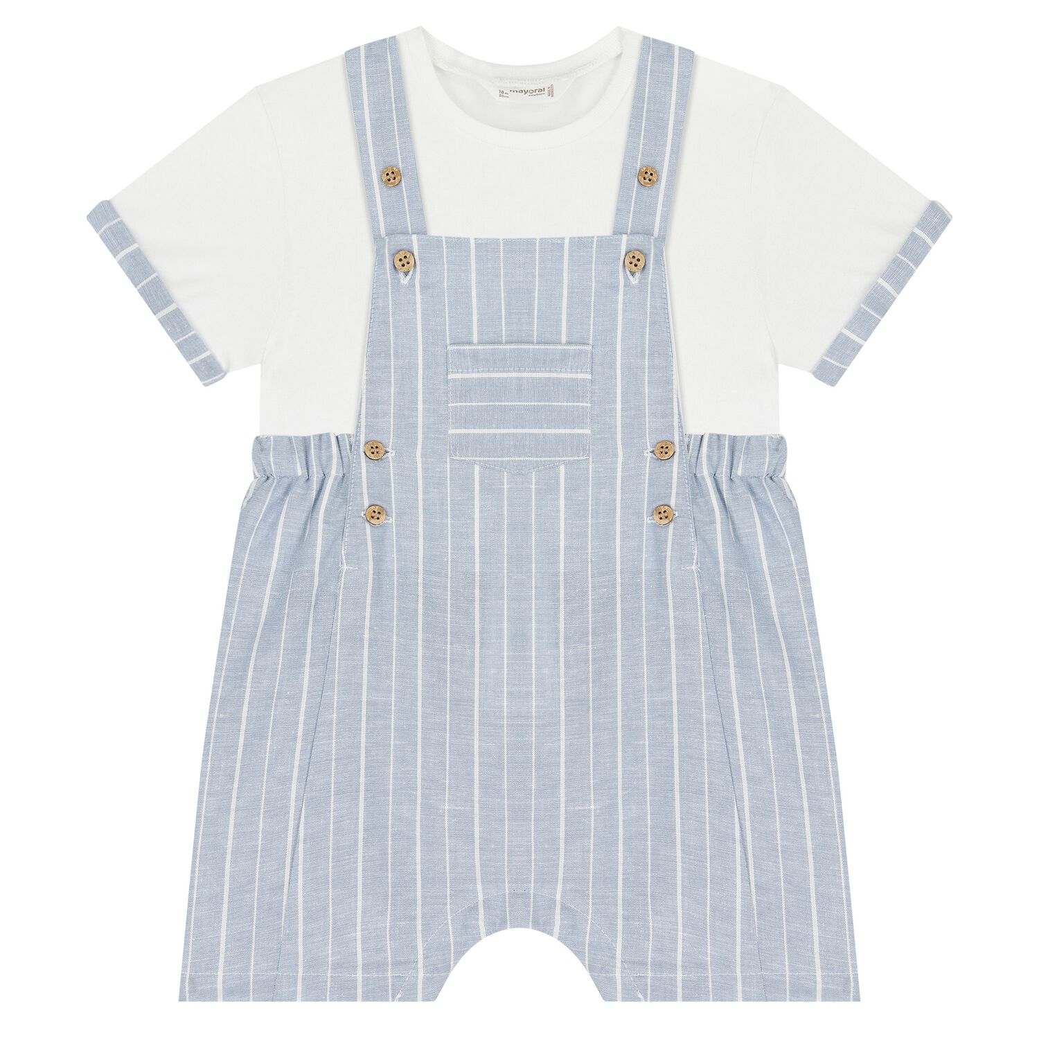 Baby Boys Blue & White Dungaree Set, 2, hi-res