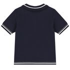 Girls Navy Blue Logo Knitted Polo Shirt, 2, hi-res