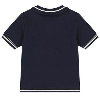 Girls Navy Blue Logo Knitted Polo Shirt