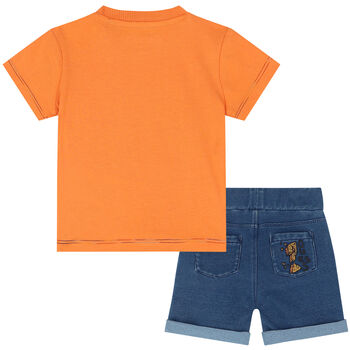 Baby Boys Orange & Blue Logo Shorts Set
