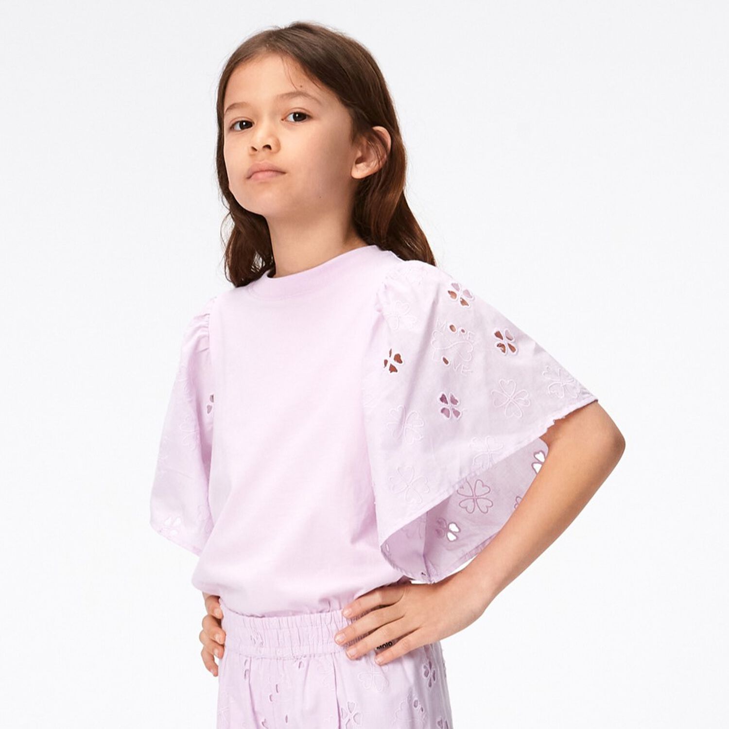 Girls Lilac Flutter Sleeve Ritza Top, 1, hi-res