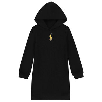 Girls Black Logo Hooded Dress