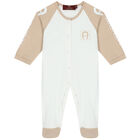 Baby Boys Beige & White Logo Babygrow Set, 1, hi-res