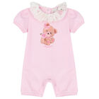 Baby Girls Pink Teddy Bear Romper, 1, hi-res