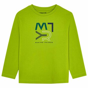 Boys Green Logo Long Sleeve Top