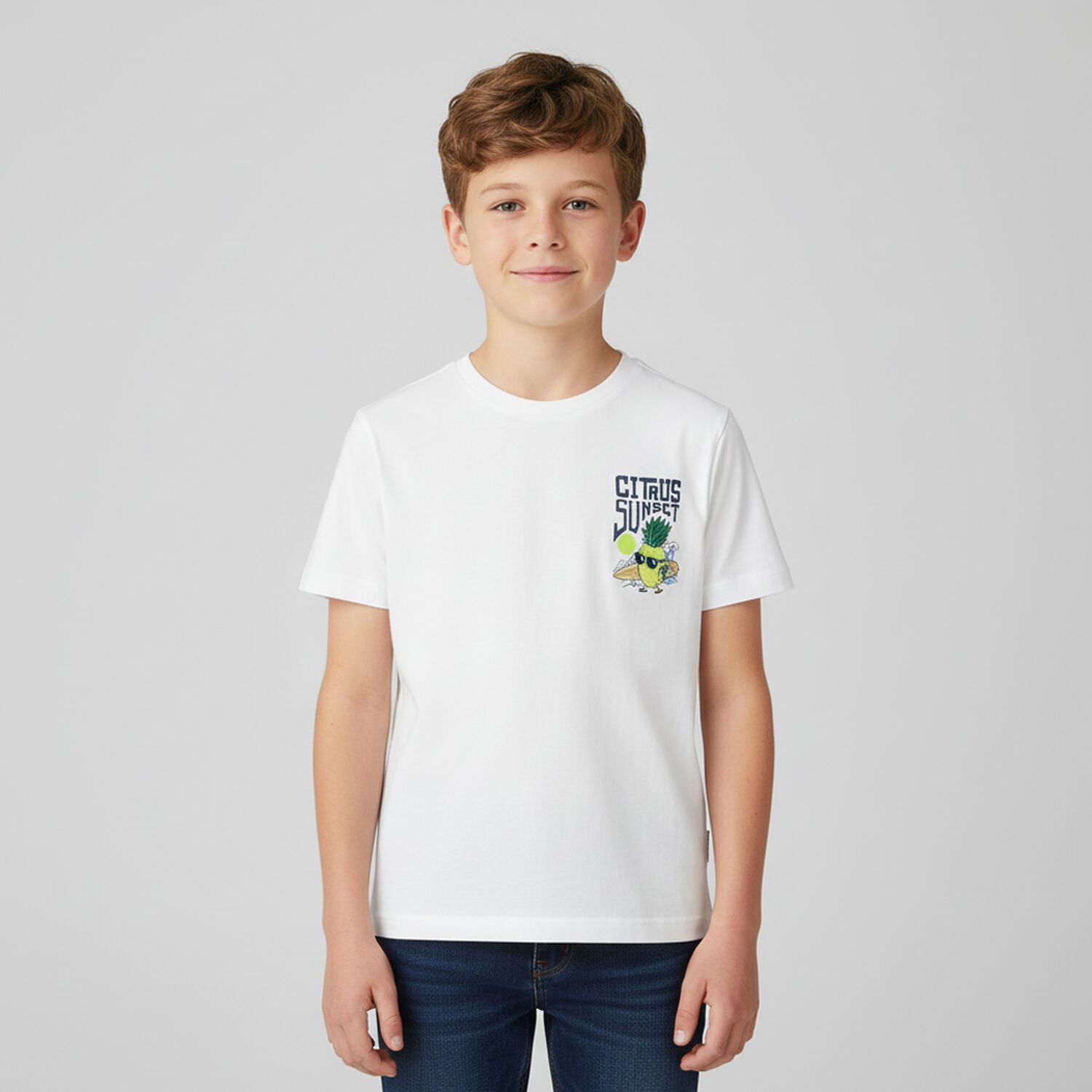Boys White Pineapple T-Shirt, 1, hi-res