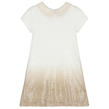 Girls White & Gold Embellished Ombre Dress