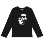 Girls Black Logo Long Sleeve Top, 1, hi-res