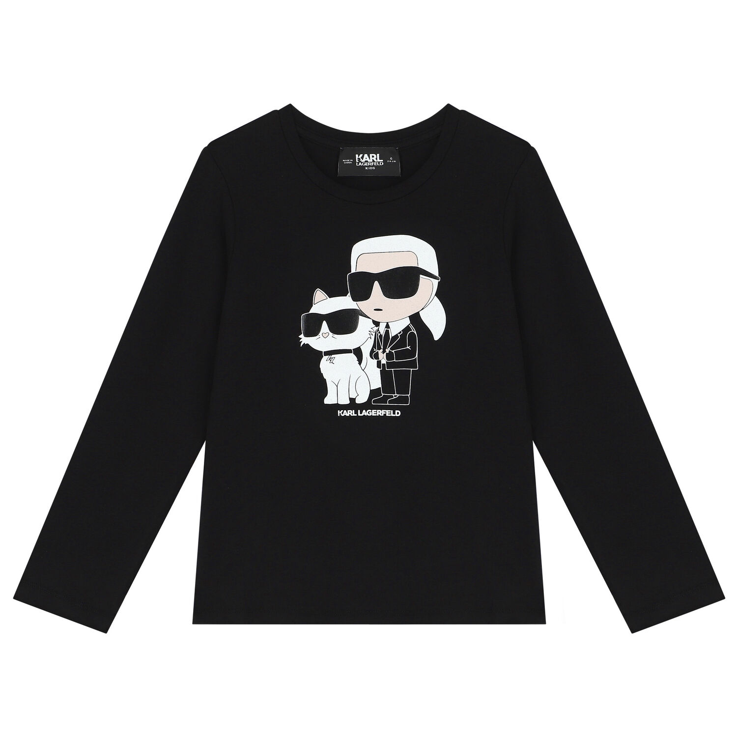 Girls Black Logo Long Sleeve Top, 1, hi-res