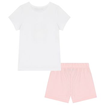 بيجامه بنات بالشعار بطبعه تيدى بير باللون الابيض والوردى 