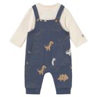 Baby Boys Ivory & Navy Blue Dinosaur Romper, 2, hi-res