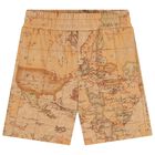 Boys White & Beige Geo Map Shorts Set, 1, hi-res