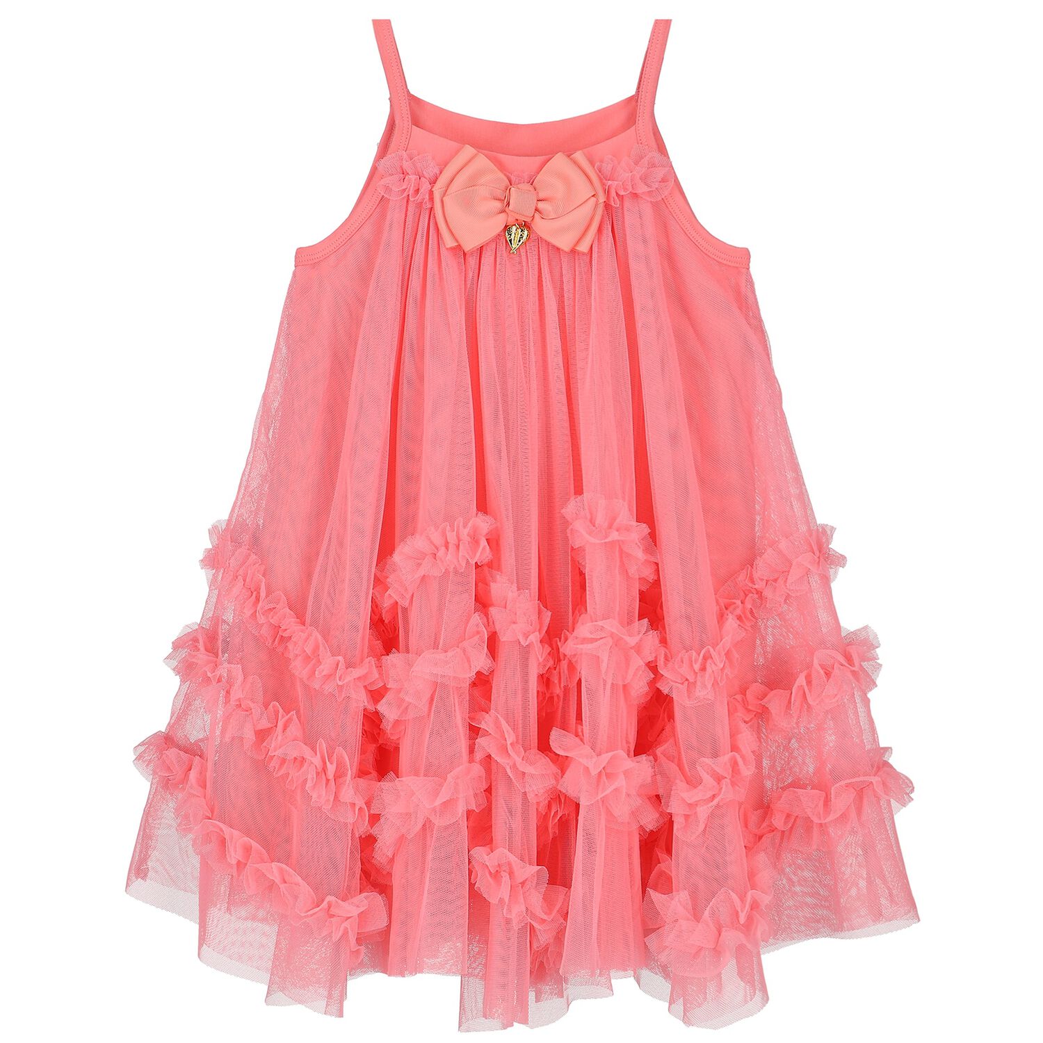 Girls Coral Tulle Dress, 1, hi-res