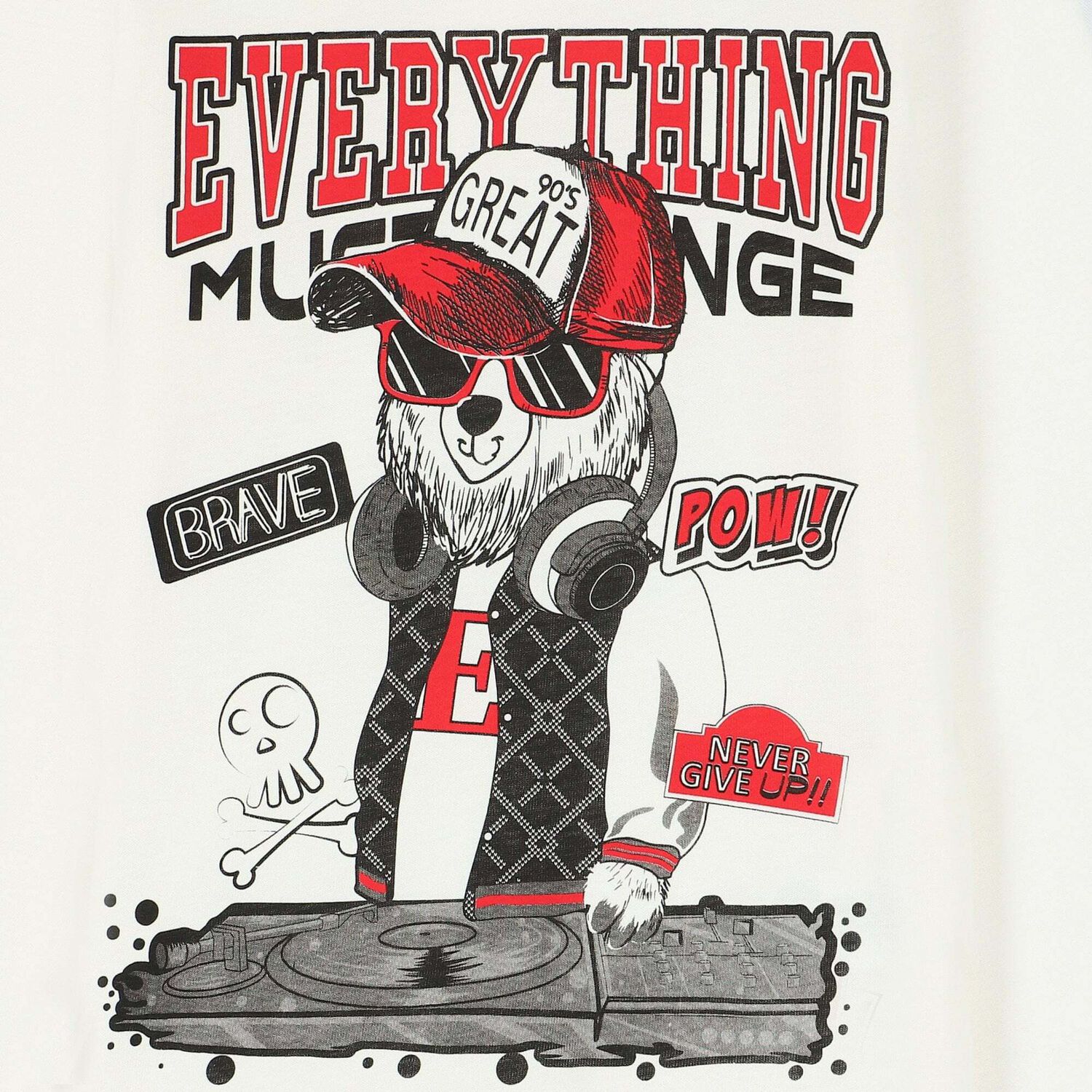 توب باكمام بالشعار باللون العاجى للاولاد, 1, hi-res