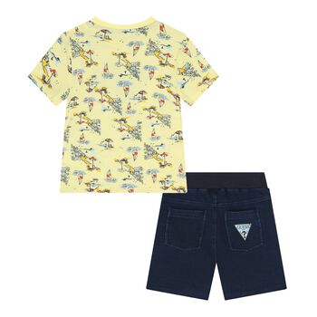 Baby Boys Yellow & Navy Blue Logo Shorts Set