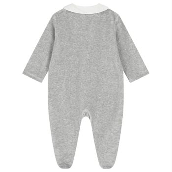 Baby Boys Grey Embroidered Animal Babygrow