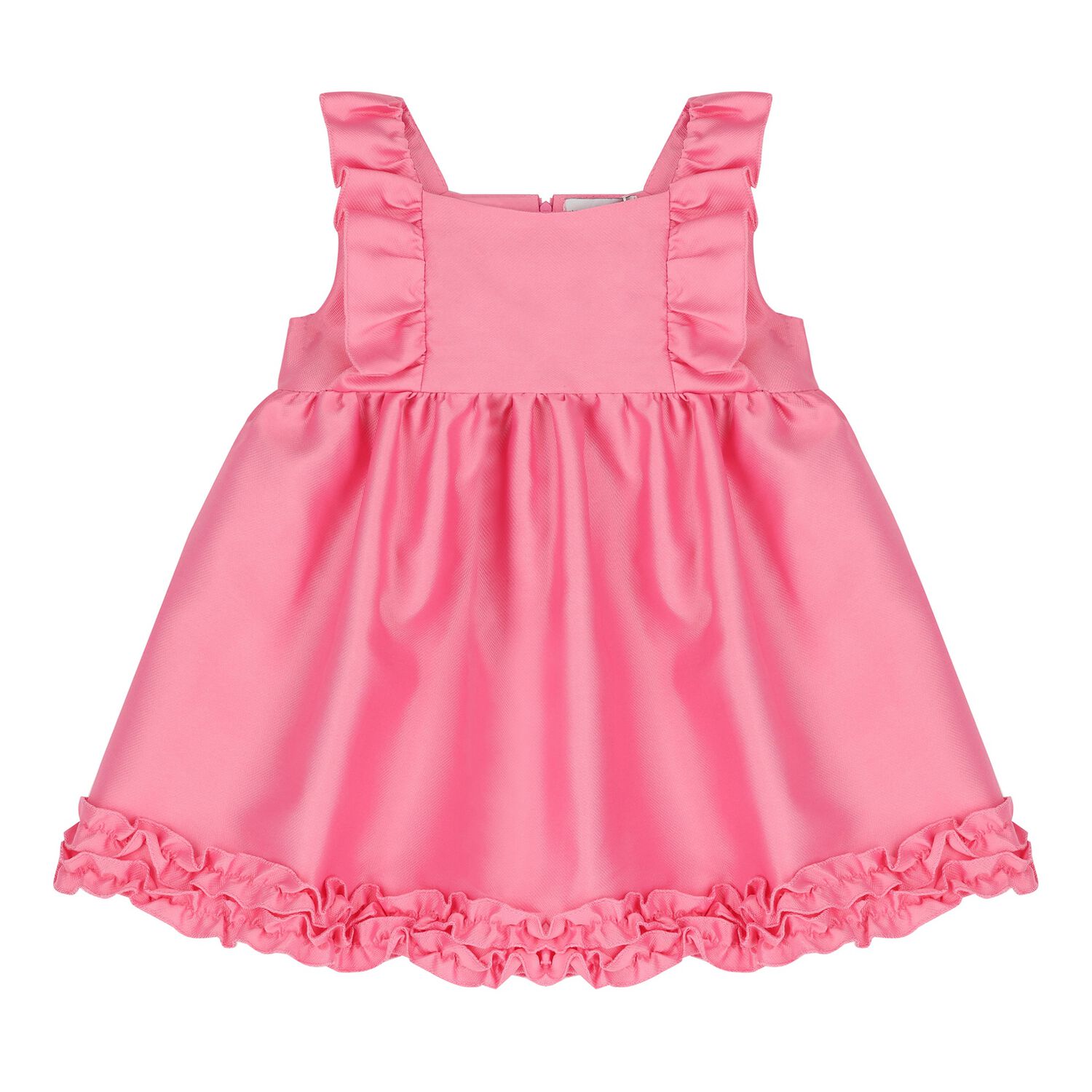 Baby Girls Pink Ruffled Satin Dress, 1, hi-res